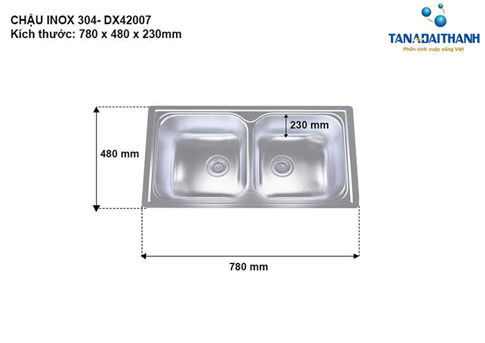 Kích thước chậu Inox DX42007