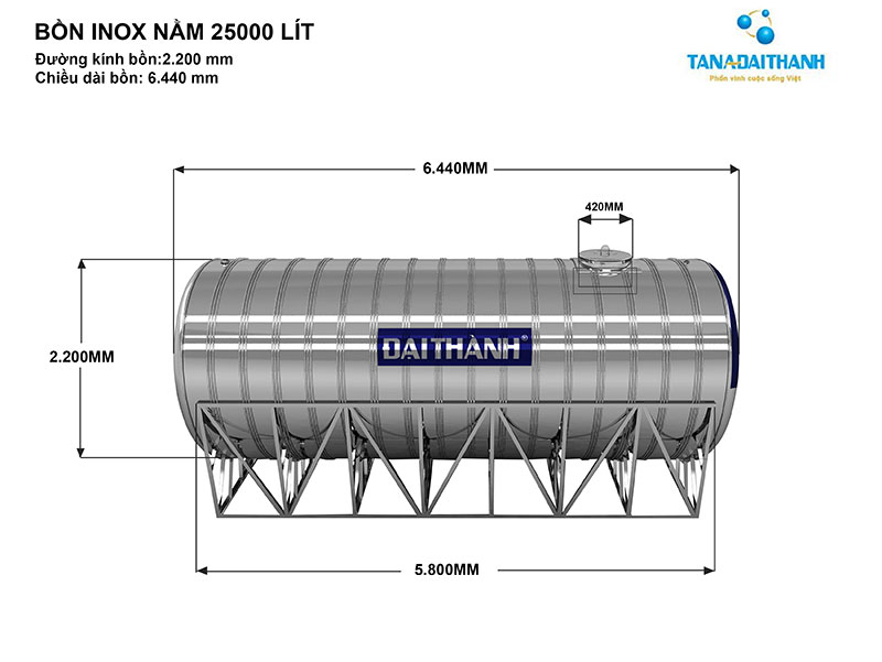 Bồn nước inox công nghiệp Đại Thành 25000L ngang