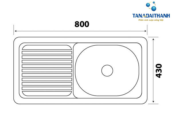 Kích thước chậu rửa inox DX11152