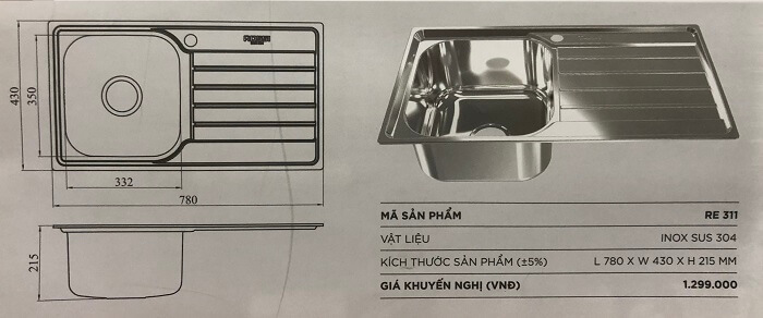 Thông số kỹ thuật sản phẩm chậu rửa Rossi Elegant