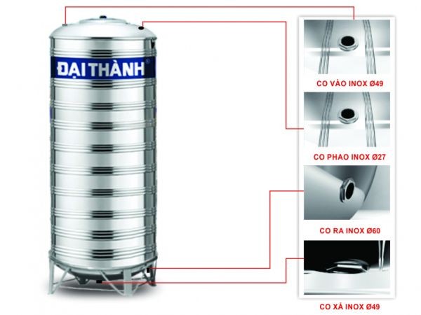 Lỗ cấp nước bồn nước công nghiệp Đại Thành 7000L