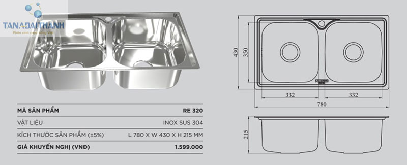 Thông số cơ bản của chậu rửa Inox Rossi Elegent 320